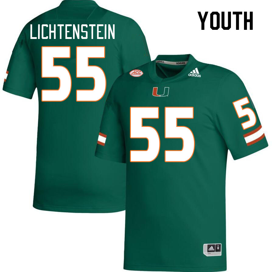 Youth #55 Jacob Lichtenstein Miami Hurricanes College Football Jerseys Stitched-Green - Click Image to Close